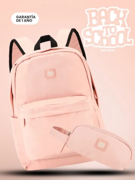 Kit Mochila y Cartuchera Essence Rosado